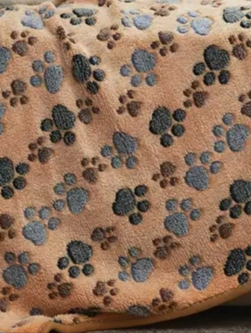 Plush Pet Blanket with Gray Paw Prints, Size M